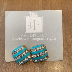 NWT HandPicked Teal & diamond Square earrings